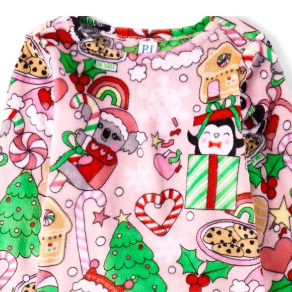 NWT The Children’s Place Girls Christmas Fleece Pajamas - pink admirer - Picture 6 of 7